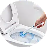 applying cleaner and scrubing a western commode using brush