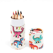 Colouring pencils in a tube featuring a baby dinosaur print