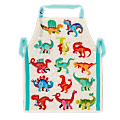 A children's apron printed with baby dinosaurs