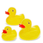 Three yellow duck-shaped bath toys