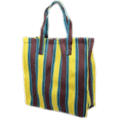 A bag in brown and yellow stripes