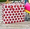 Recycled plastic jumbo storage bag red circles cream background