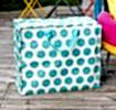 Recycled plastic jumbo storage bag turquoise circles cream background