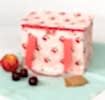 Cherry design insulated lunch bag showing fruit on the side