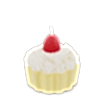 Yellow cupcake-shaped candle with a decorative strawberry on top