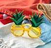 Pineapple-shaped funglasses with yellow textured frames, round yellow lenses, and green leaf accents.