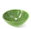 Green ceramic bowl with textured lime-like pattern and glossy finish.