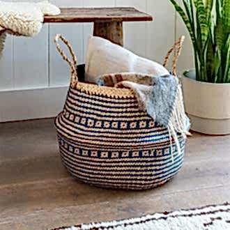 Large Navy Blue Seagrass Basket