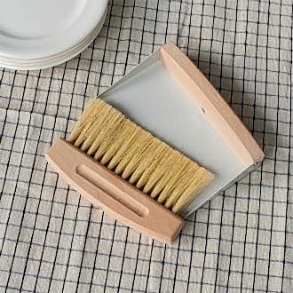 Wooden Table Brush And Pan Set - Soft Grey