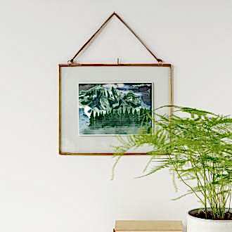 Landscape double sided glass and brass metal hanging frame (25 x 20cm)