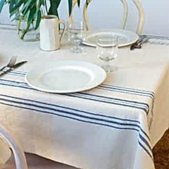  Pure Belgian linen tablecloth (120 x 180cm) - Blue stripe