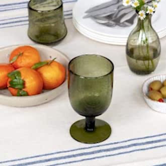 Stemmed Hand blown bubble glass - Olive green