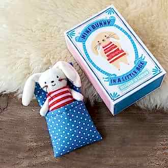White bunny in a little box for baby and toddler.