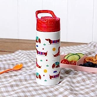 Stainless steel bottle with push button lid 500ml -Sausage dog