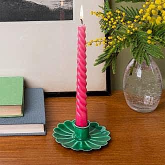 Enamel flat flower candle holder - dark green