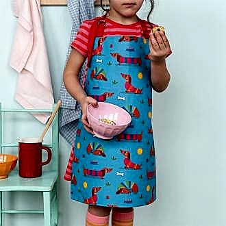 Wipeable cotton children's apron - Sunny Sausage Dog