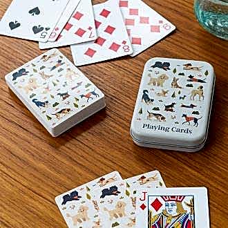 dogs printed playing with metal tin box