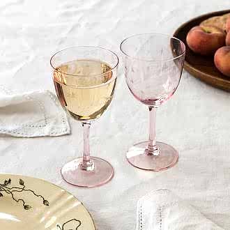 Etched star wine glasses 250ml (set of 2) - Pink