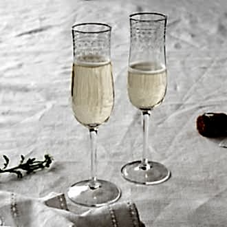Vintage etched champagne glasses 200ml (set of 2) - Clear
