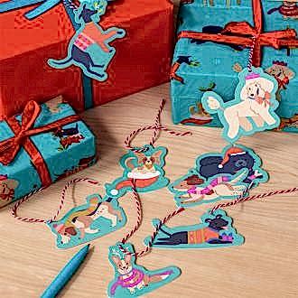 Christmas gift tags featuring various dog designs