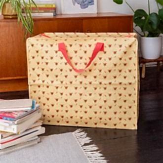 large rectangular storage bag with a floral print 