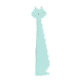 Aqua blue ruler shaped like a sitting cat