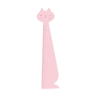 Pink ruler shaped like a sitting cat.