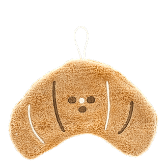 Brown kitchen cloth shaped like a croissant with hanging loop