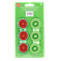 Pack of six round bag clips shaped like kiwi and watermelon slices in green and red