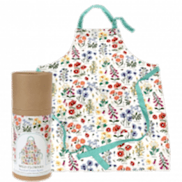 Wild Flowers recycled cotton apron with fully recyclable cardboard tube