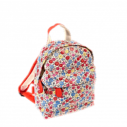 Mini children's backpack in ecru with flower print front view