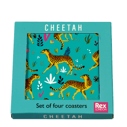 Cheetah coasters (set of 4) in box