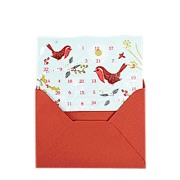 Winter Walk miniature advent calendar card partially inside envelope