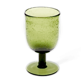 Stemmed Hand blown bubble glass - Olive green