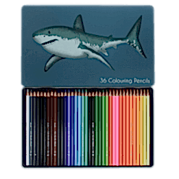 36 colouring pencils in a tin - Sharks