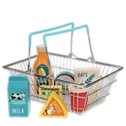 Wooden shopping playset with basket