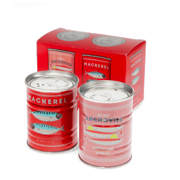 Tin salt and pepper shakers - Fish MACKEREL & ANCHOVIES