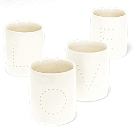 Glossy ceramic tealight holders (set of 4) - LOVE