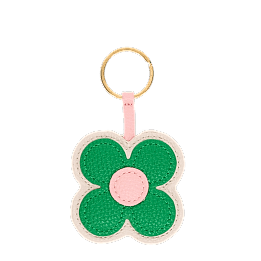 Faux leather keyring - Green daisy