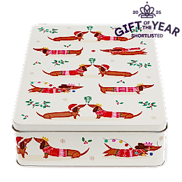 Mince pie storage tin - Festive Sausage Dog