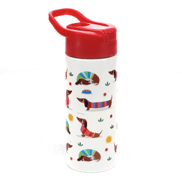 Stainless steel bottle with push button lid 500ml - Sunny Sausage Dog