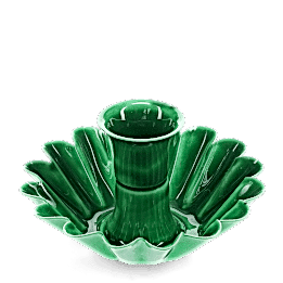 Enamel cupped flower candle holder - Dark green