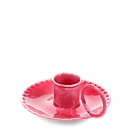 Enamel chamberstick candle holder - Vibrant pink