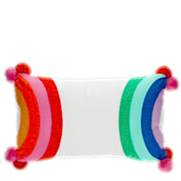Embroidered cushion with pom poms - Rainbow