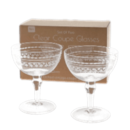 Vintage etched coupe glasses 200ml (set of 2) - Clear