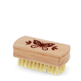 Wooden nail brush with butterfly printed on the handle