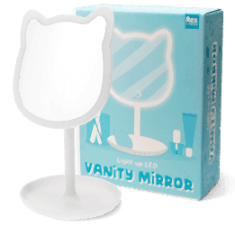 Cat-shaped LED vanity mirror on a stand with box