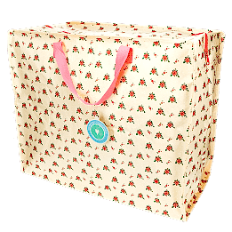 large rectangular storage bag with a floral print