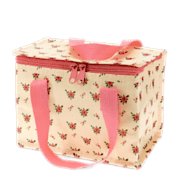 Insulated lunch bag decorated with a floral pattern