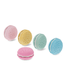 five macaron-shaped erasers in different colour